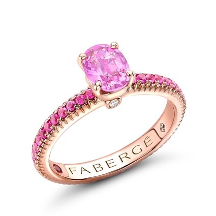 Fabergé Colours of Love geriffelter Ring aus Roségold mit rosa Saphir und mit rosa Saphiren besetzten Schultern